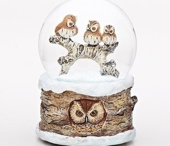 ''Three Owls on a branch'' Musical Snow Globe 6''H