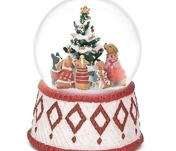 6" Boule à Neige Musicale Chiens Autour du Sapin