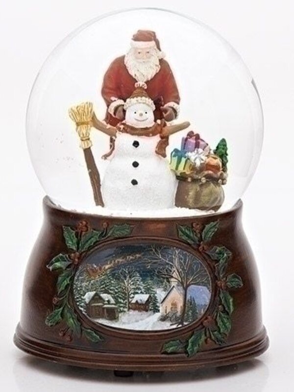 Boule a Neige Musicale Pere Noel et Bonhomme de Neige 5"