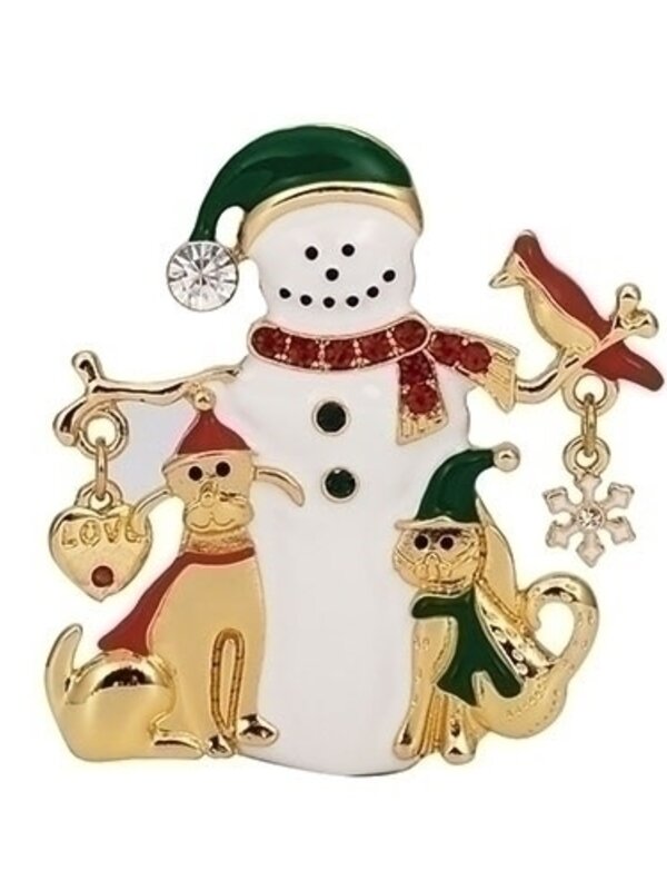 Snowman and Friends Pin 2"h