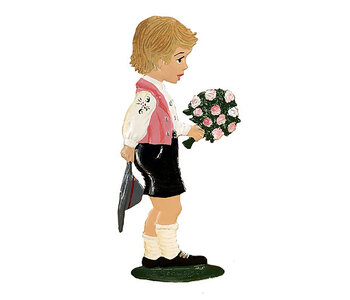 Garçon avec Bouquets de Fleurs Figurine Étain Bavarois 3.5"H