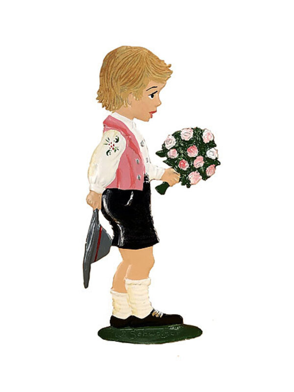 Garçon avec Bouquets de Fleurs Figurine Étain Bavarois 3.5"H