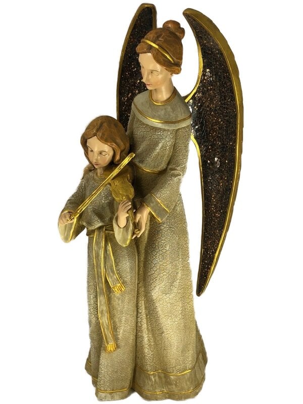 Ange with Child and Violin 24"H Table Figurine Resin and glitter