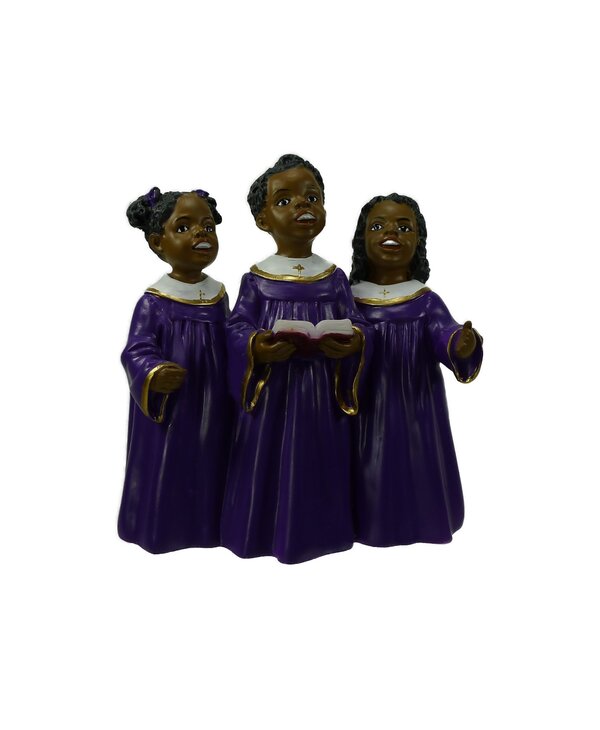3 Black Children's Choir, Purple Gown, Church Figurine 4''H
