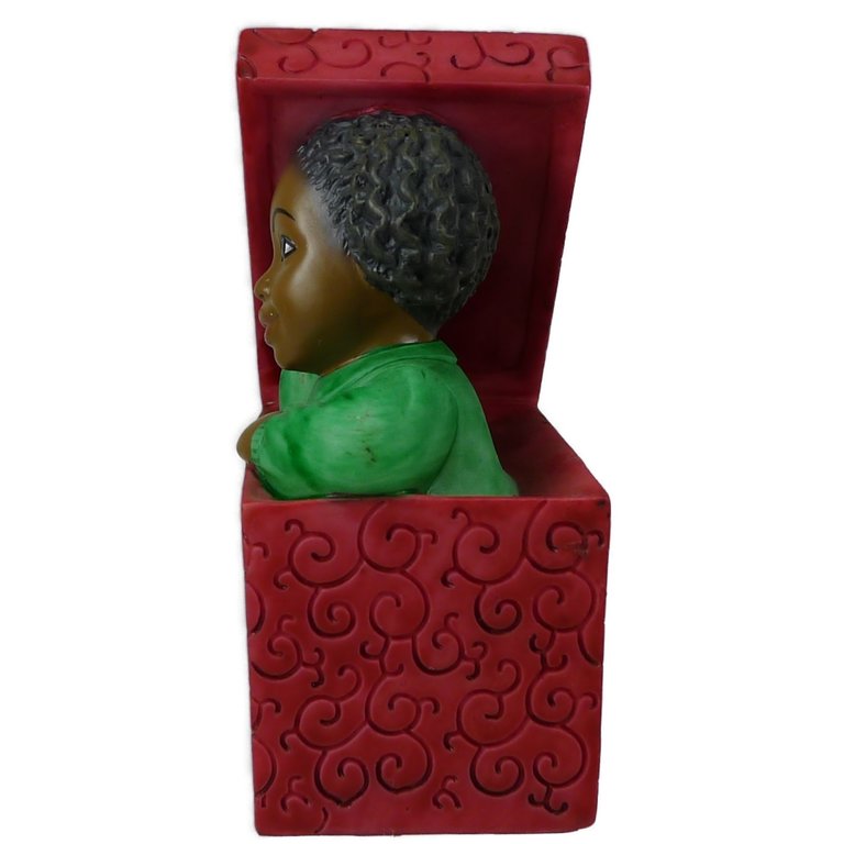 Young Black Girl Hiding in a Large Gift Box 3.5''H Table figurine