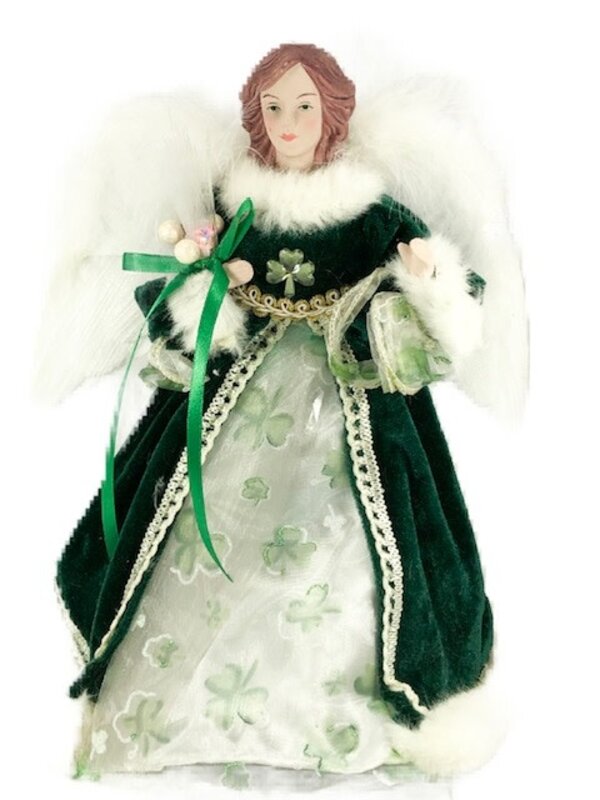 Irish Green Angel with LED changing color Fiber optic Light Up Christmas Tree Topper 12'H