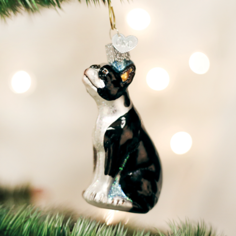 Boston Terrier Glass Dog Ornament