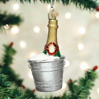 Old World Christmas Chilled Champagne in bucket Glass Ornament Old World Christmas Chilled Champagne in bucket Glass Ornament