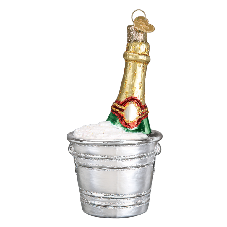 Chilled Champagne in bucket Mouth Blown Glass Ornament