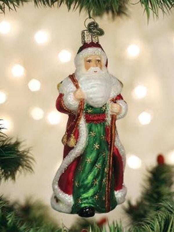 Father Christmas With Bells, Glass Ornament 40307