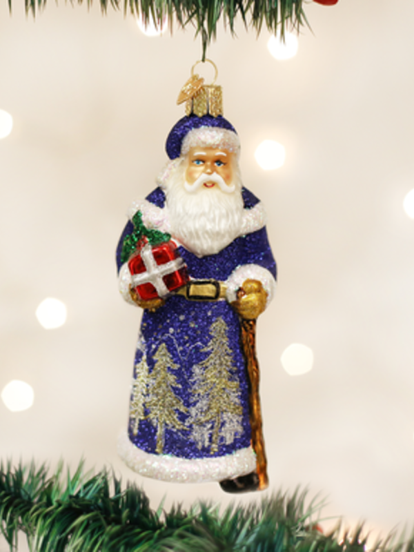 Glistening Midnight Santa, Glass Ornament 40248