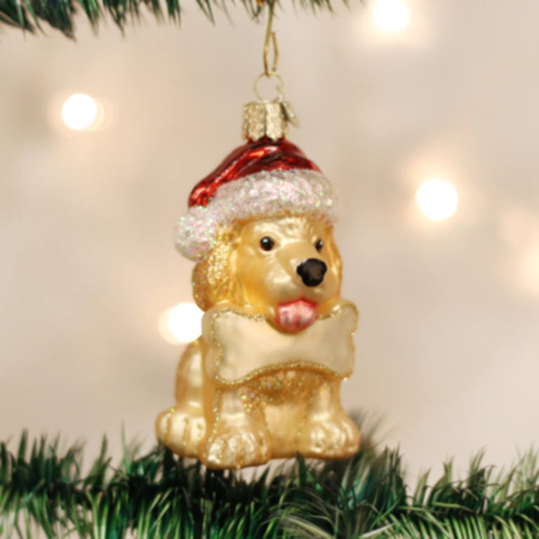 Jolly Pup, Mouth Blown Glass Dog Ornament