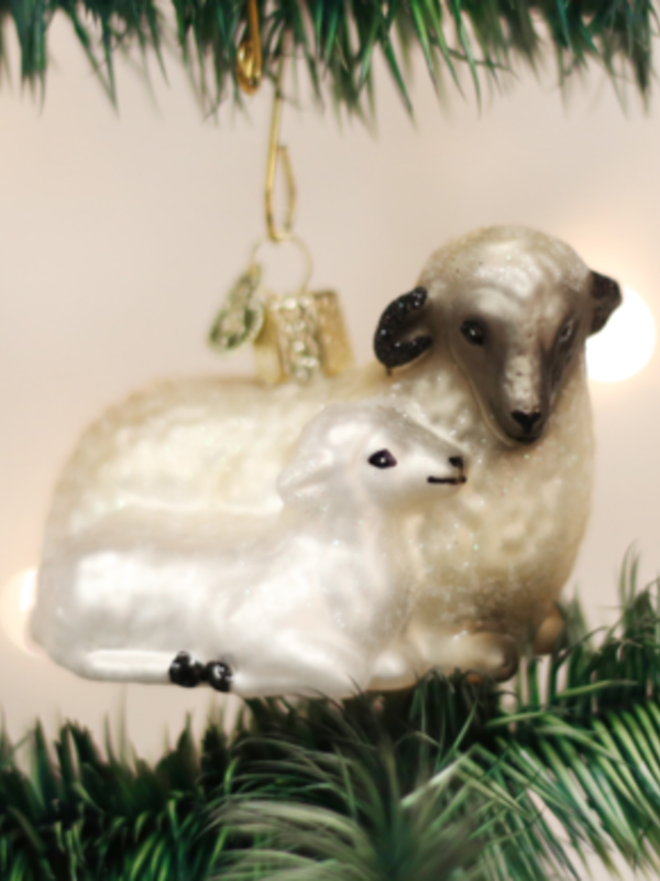 Sheep with Lamb, GLass Ornament 12414