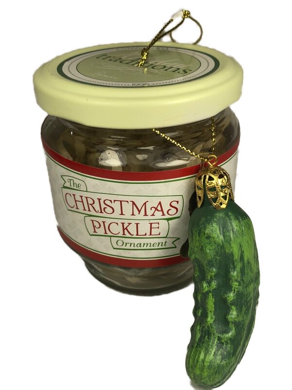 Pickle in a Jar Ornament Glass Jar 4"H and resin Pickle 2.5"H