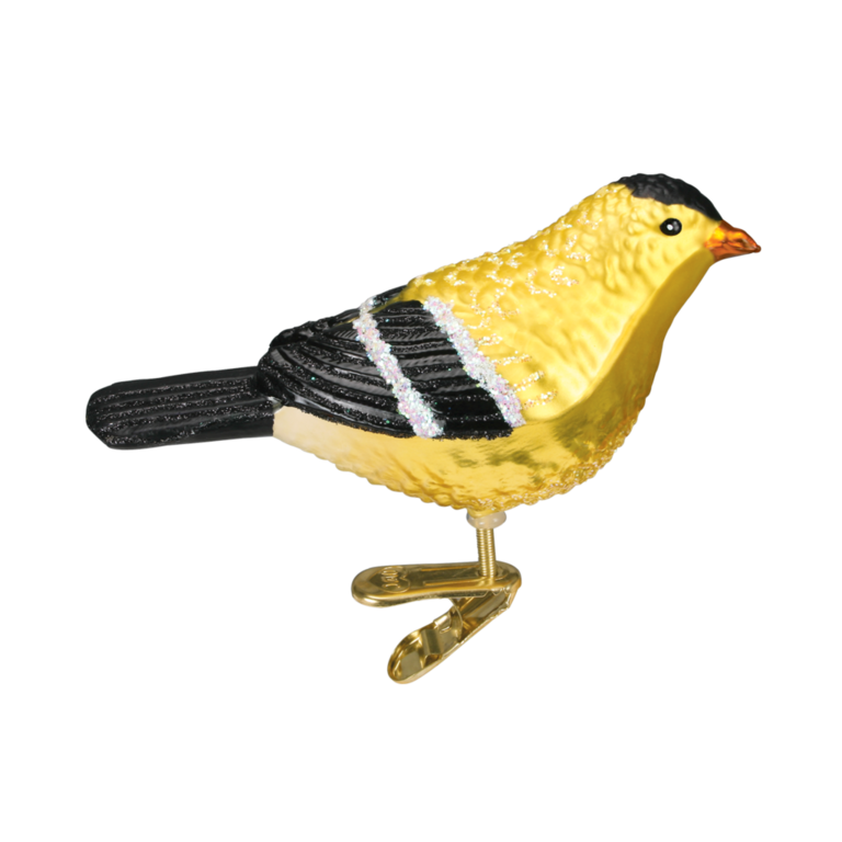 American Goldfinch Mouth Blown Glass Bird Ornament