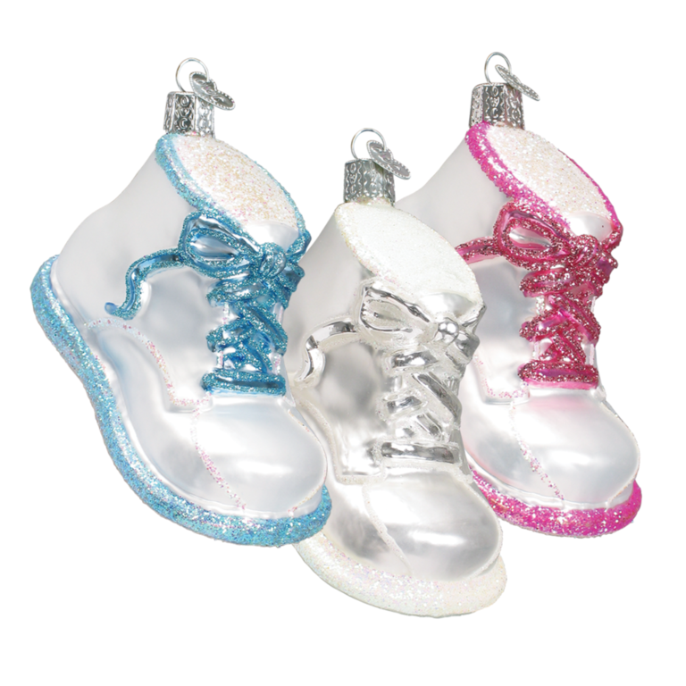 Baby Shoe Glass Ornament, pink, Blue or white