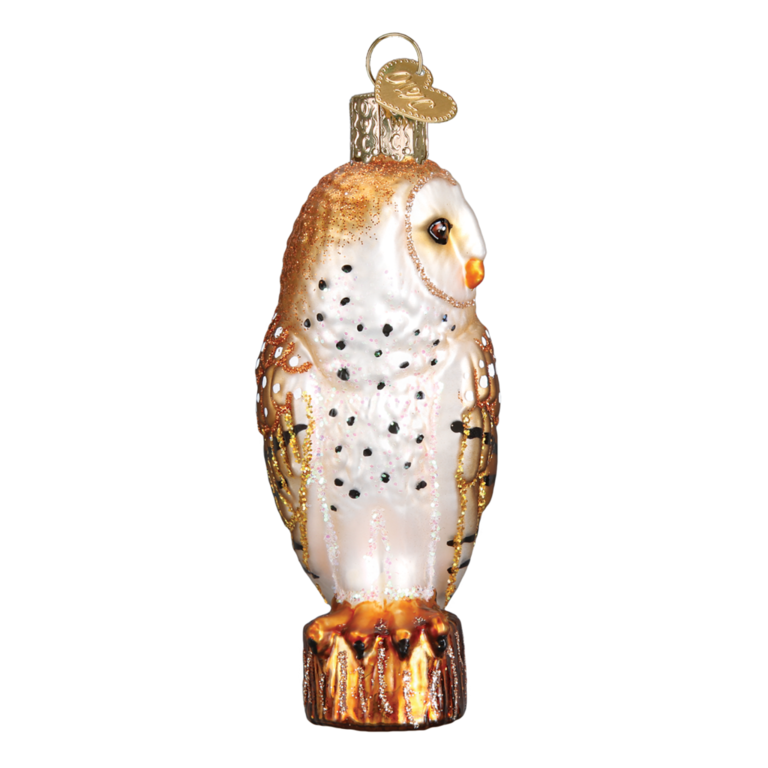 Barn Owl Blown Glass Ornament