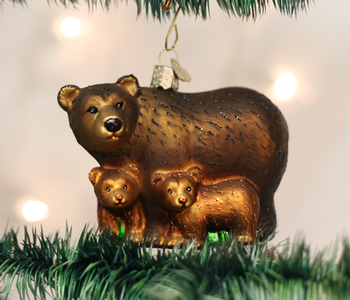 Bear With Cubs, Glass Ornament 12199