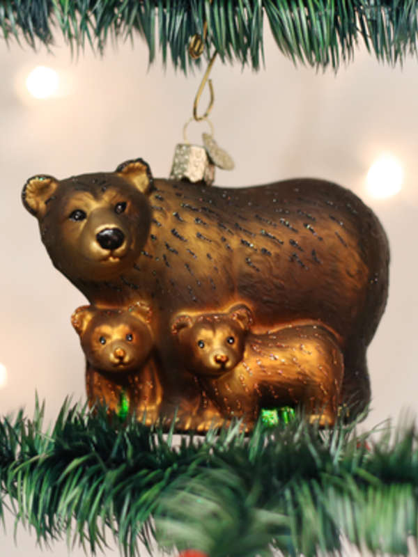 Bear With Cubs, Glass Ornament 12199