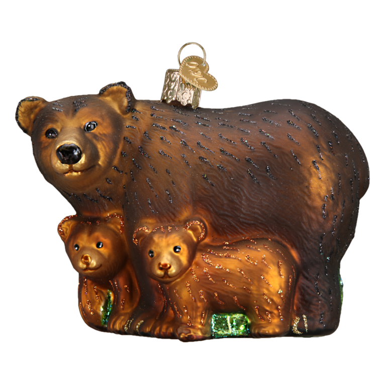 Bear With Cubs, Mouth blown glass Ornament