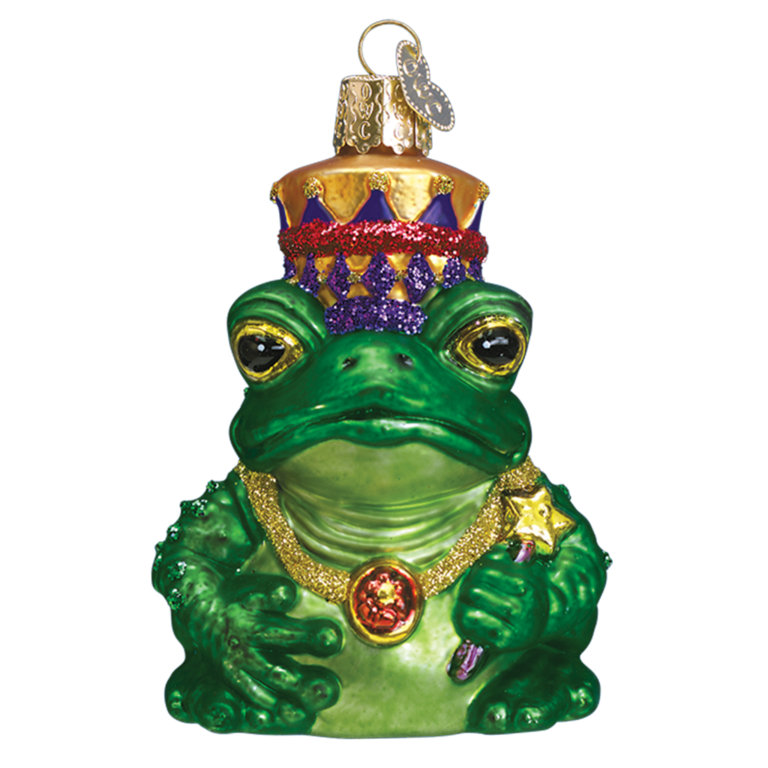 Frog King Mouth Blown Glass Ornament