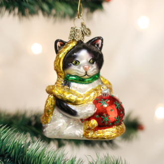 Old World Christmas Holiday Kitten, Glass Ornament Old World Christmas Holiday Kitten, Glass Ornament