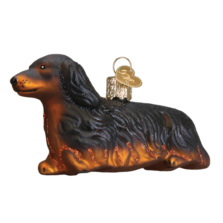 Long-haired Dachshund, Mouth Blown Glass Ornament