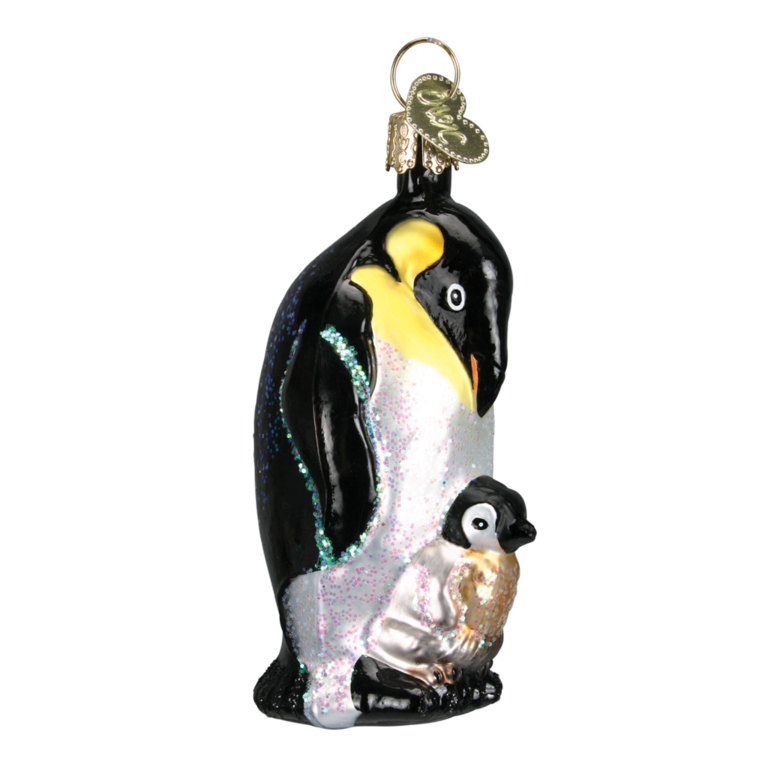 Emperor Penguin with Chick, Mouth Blown Glass ornament