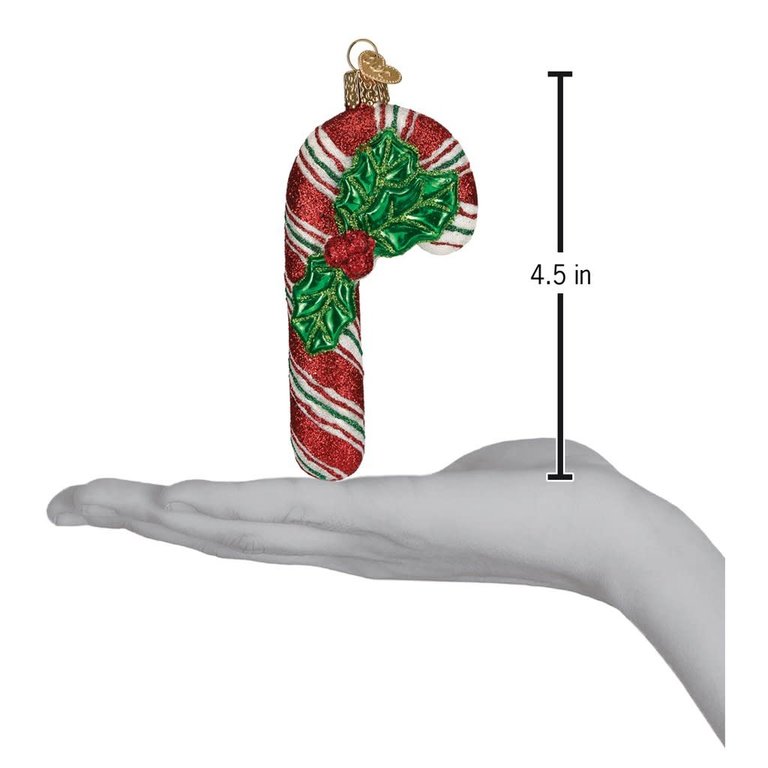 Glistening Candy Cane, Mouth Blown Glass Ornament