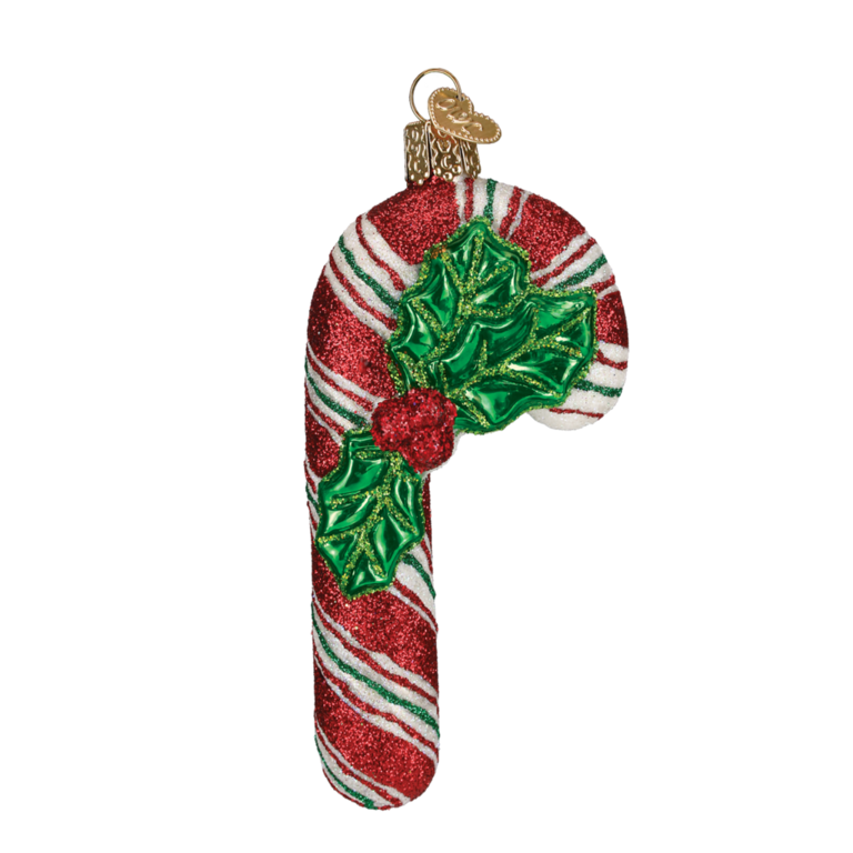Glistening Candy Cane, Mouth Blown Glass Ornament