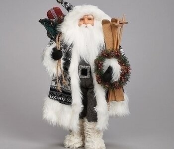 Père Noël Gris et Blanc avec Skis 18"