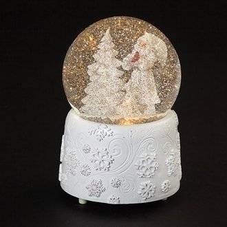 Boule a Neige Tourbillon Musicale Père Noël Blanc DEL 6.2"H 134188 Boule a Neige Tourbillon Musicale Père Noël Blanc DEL 6.2"H 134188