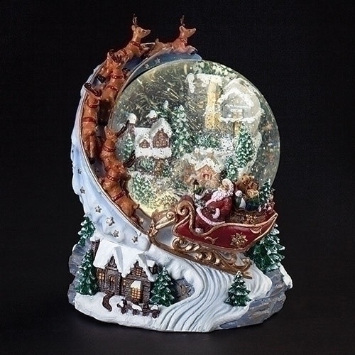 Ancienne Boule Manège Musical à Clé - Père Noël Et Village De Sapins - Déco Fêtes