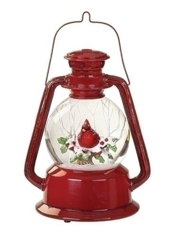 Musical Cardinal Snow Globe Lantern 9.25"