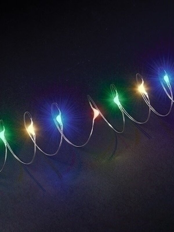 Set of 50 Multicolored LED Lights on Silver Wire 10 Timer Functions