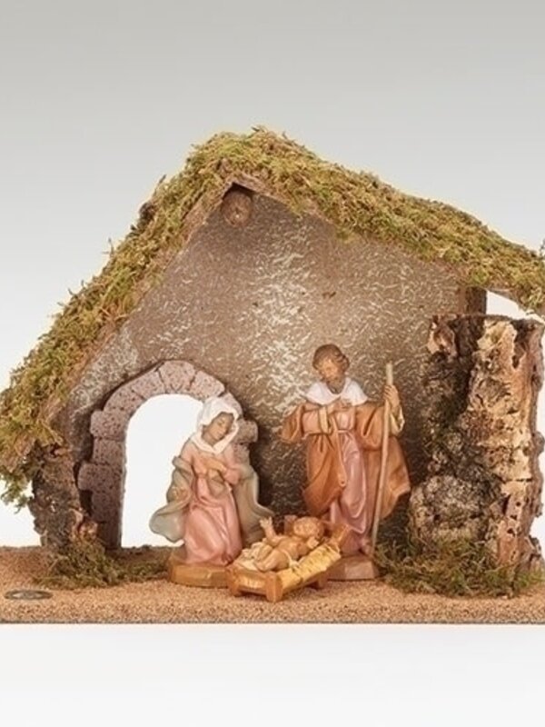 Ensemble de nativité Fontanini de 5" avec étable en bois de 10" 54710