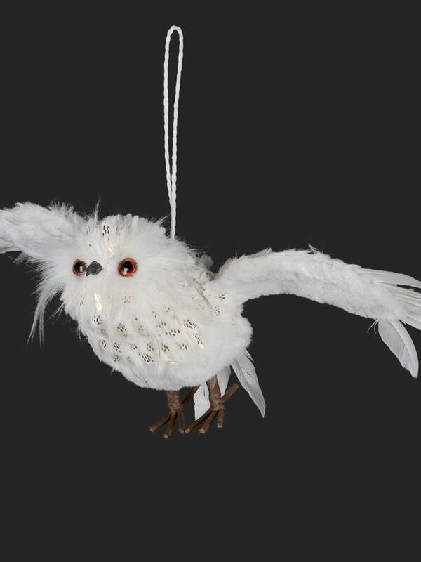 Hibou Volant Blanc avec des Paillettes Dorées 14.5"x 6.5"