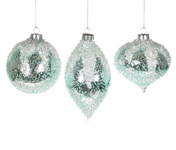 Ornement Bleu Pâle Glacé en Verre Ass.3 8-13cm
