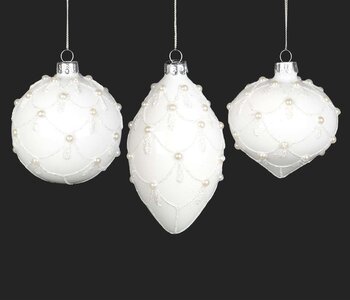 Ornement Blanc avec Perles en Verre Ass.3 8-13cm