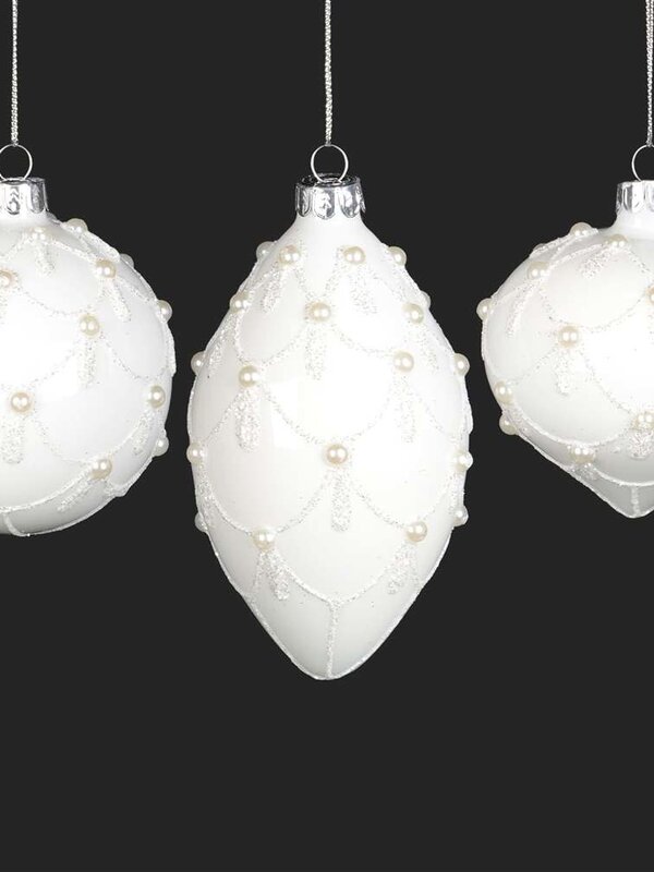 Ornement Blanc avec Perles en Verre Ass.3 8-13cm