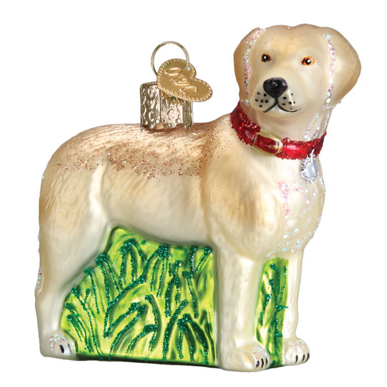 Standing Yellow Lab, Mouth Blown Glass Ornament
