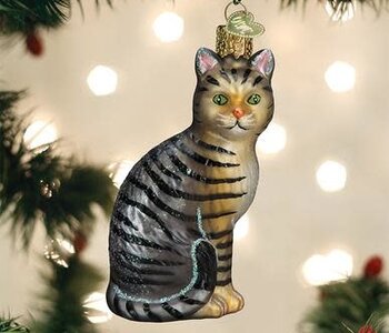 Tabby Cat, Glass Ornament 12554