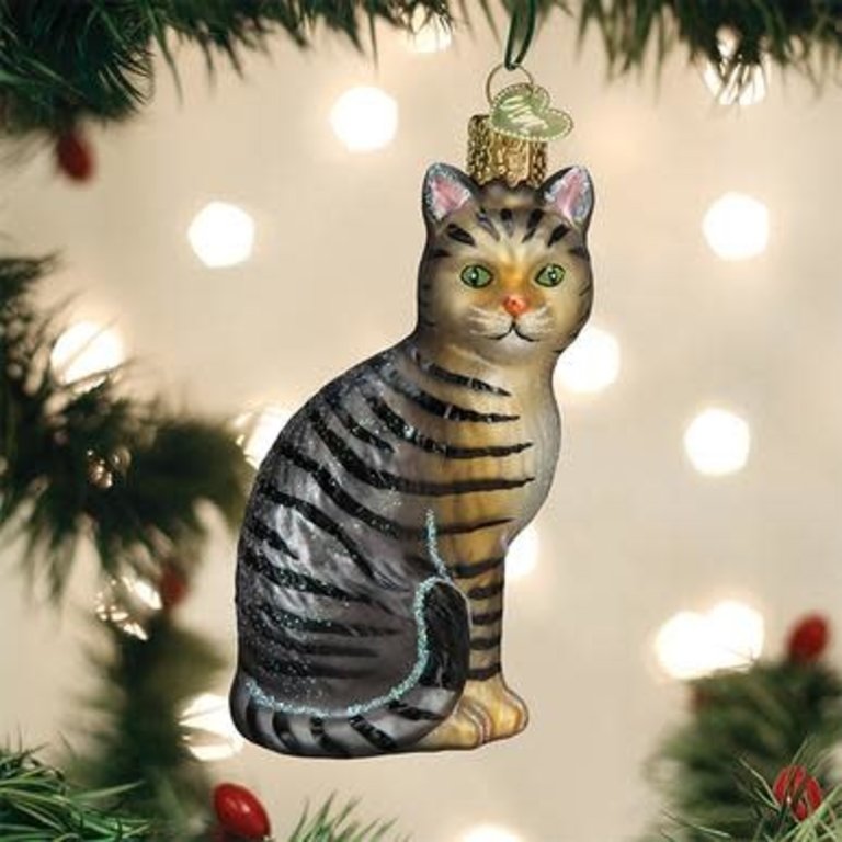 Tabby Cat, Mouth Blown Glass Ornament