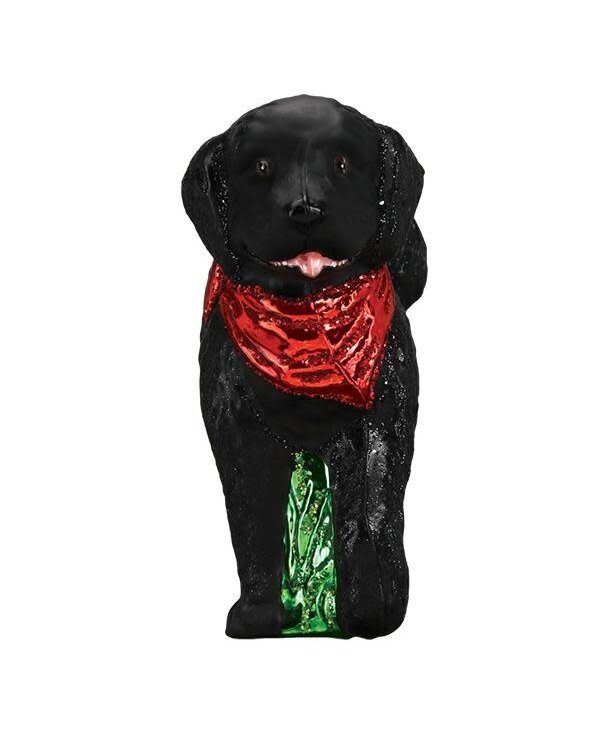 Black Doodle Dog, Mouth Blown Glass Ornament