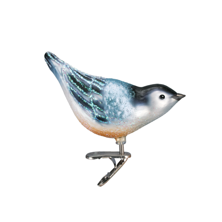 Nuthatch Bird Mouth Blown Glass Ornament