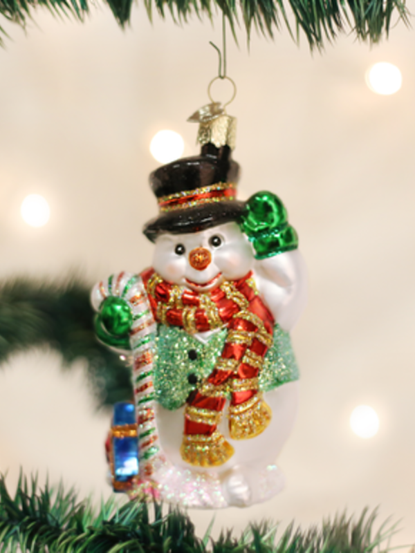 Candy Cane Snowman Glass Ornament 24068