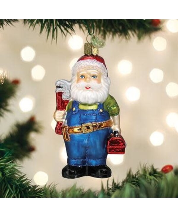 Handyman Santa Mouth Blown Glass Ornament