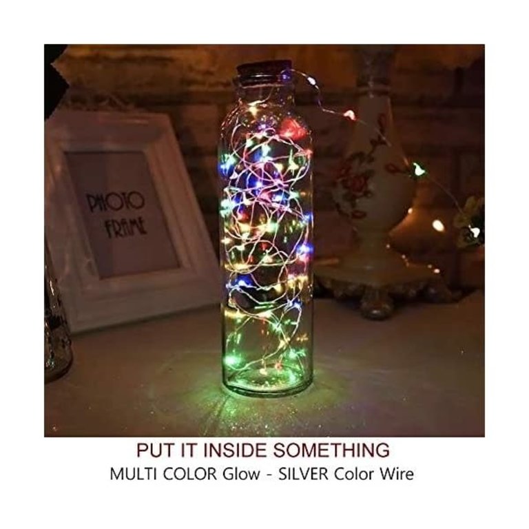 Set of 50 Multicolored LED Lights on Silver Wire 10 Timer Functions 8/16 hours