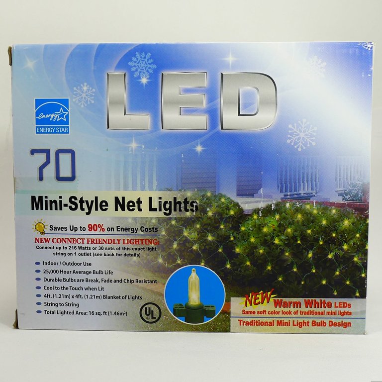 70 Indoor / Outdoor Incandescent Style LED 4'X4 ' Mesh Light, Warm White LED