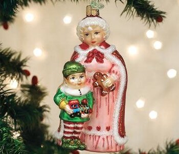 Mrs. Claus and Elf Glass Ornament 10232
